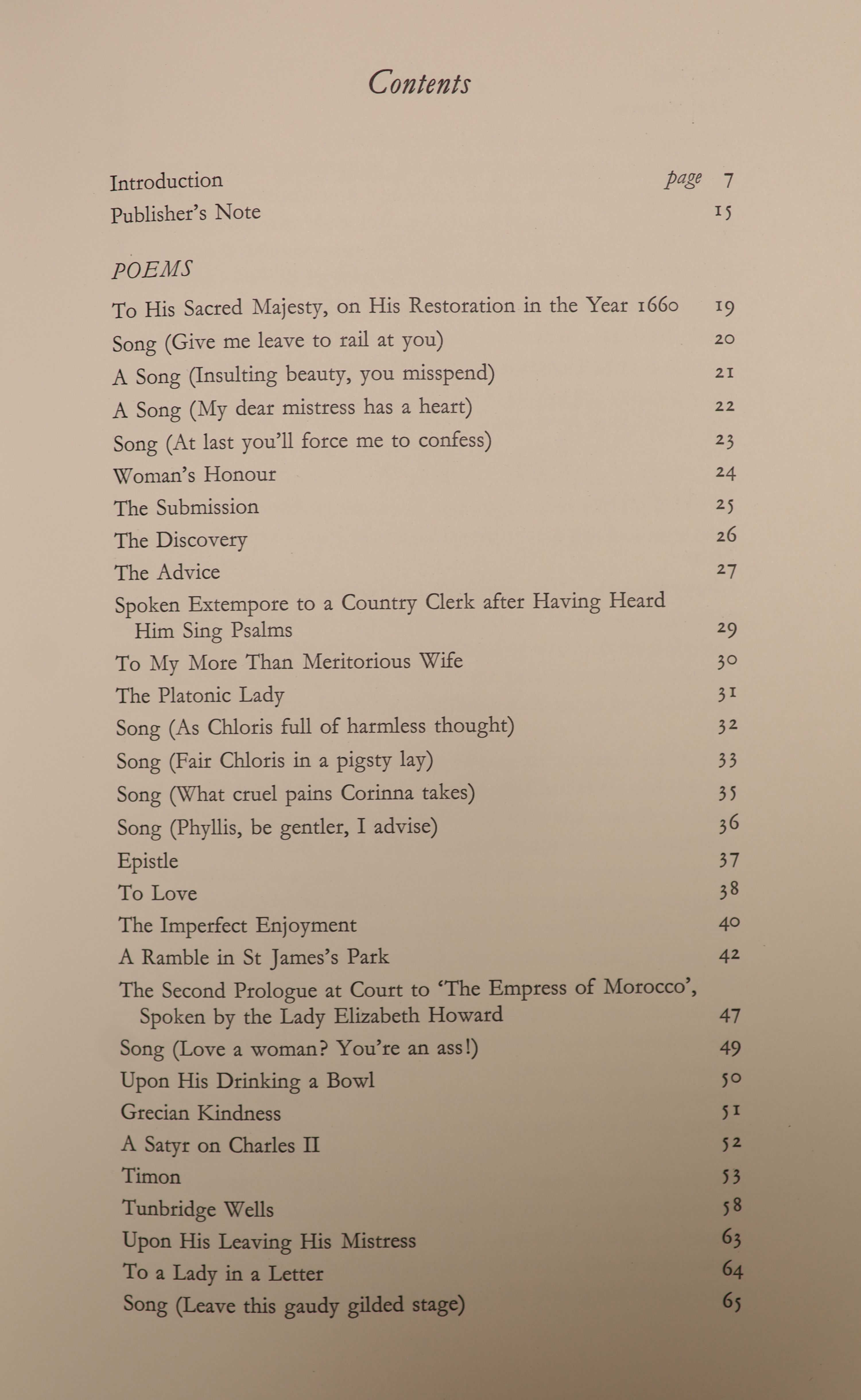 Wilmot, John, The Earl of Rochester, Perfect and Imperfect Enjoyments: Poems, quarter bound in leather with marbled boards, in a presentation box, Folio Society limited edition (edition number listed as ‘B.B’) together w